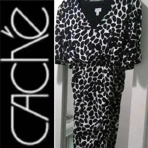 Cache Dresses & Skirts - Cache Black & White Fitted Runched Dress NWOT
